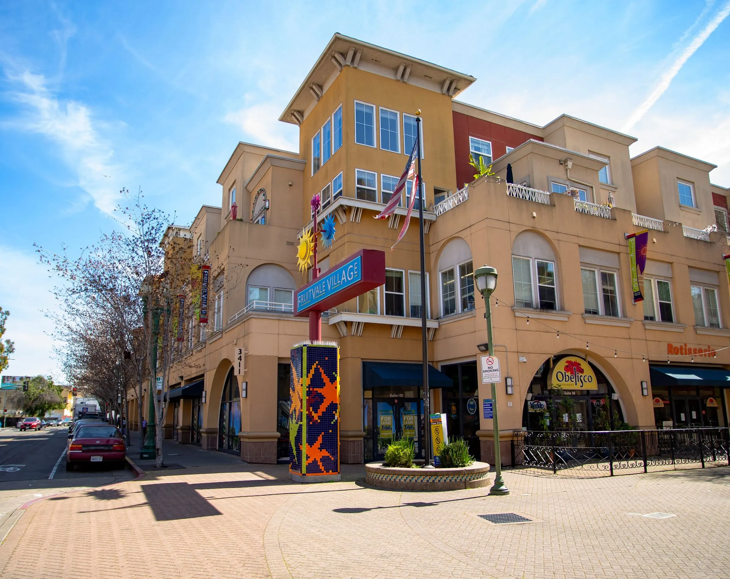 Retail plaza with brick pavers