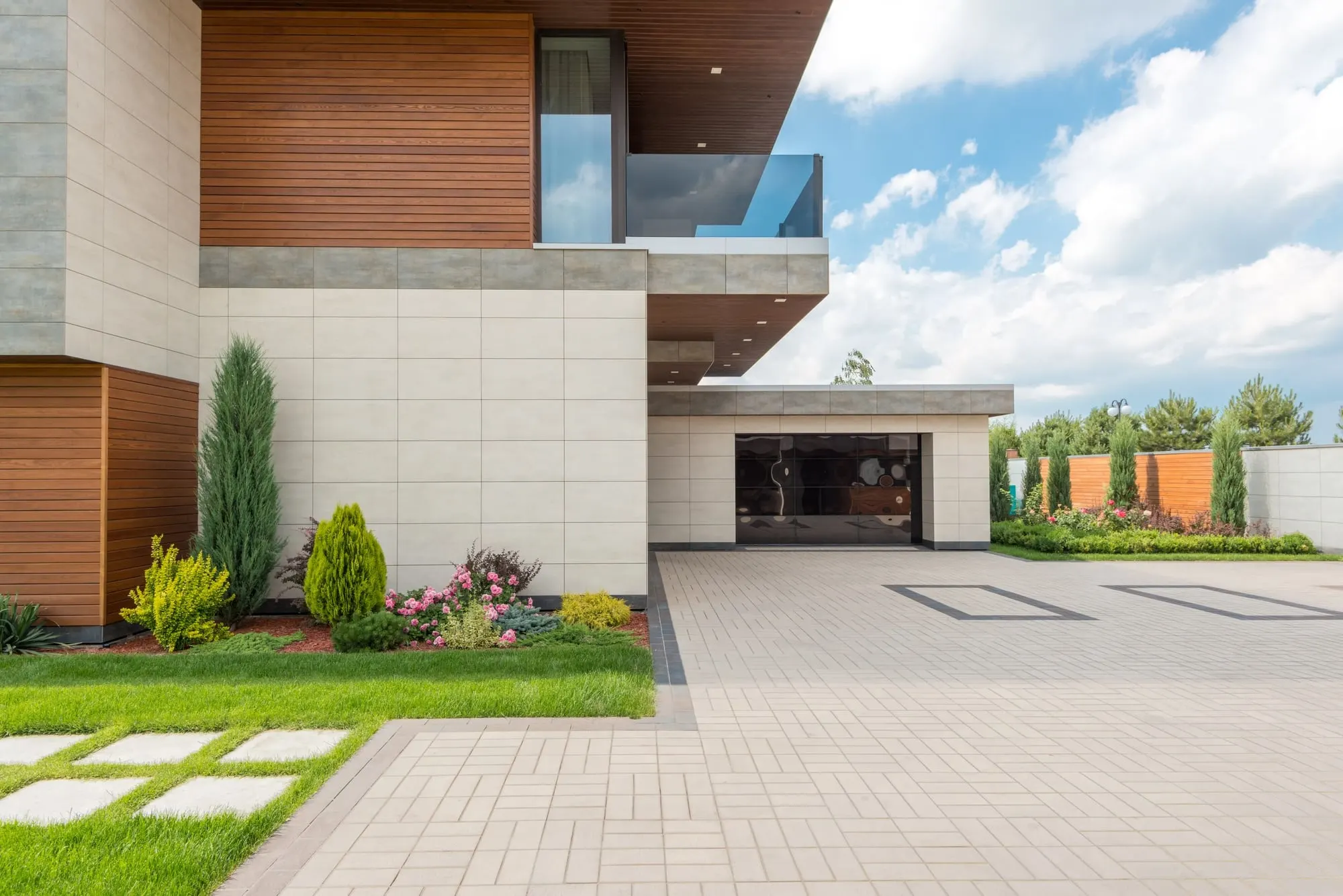 Modern driveway with grass joints