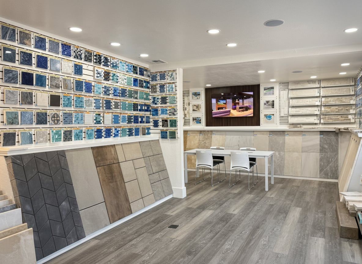 RL Design Center showroom in Naples with paver and tile displays