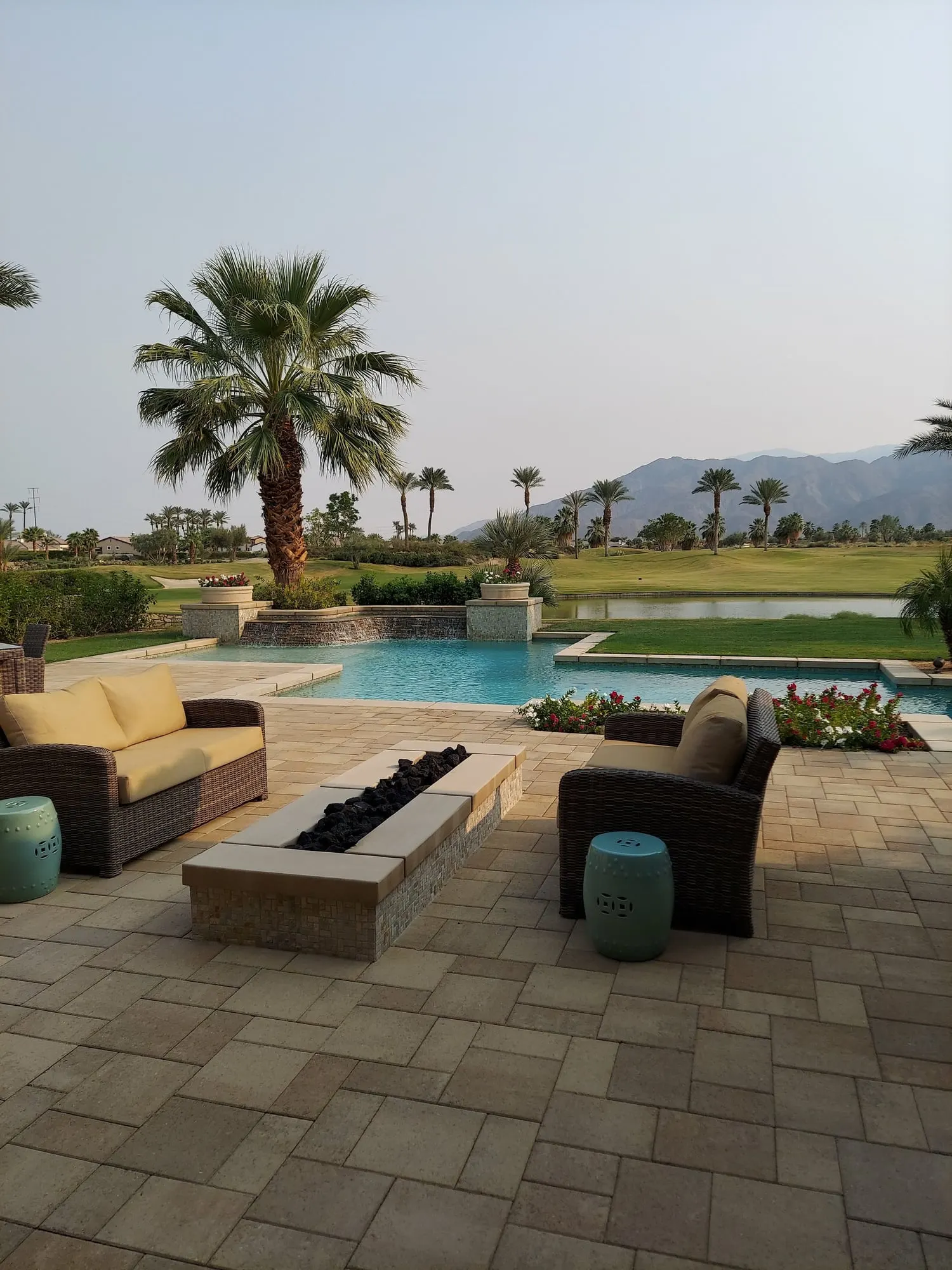 Poolside lounge with fire feature