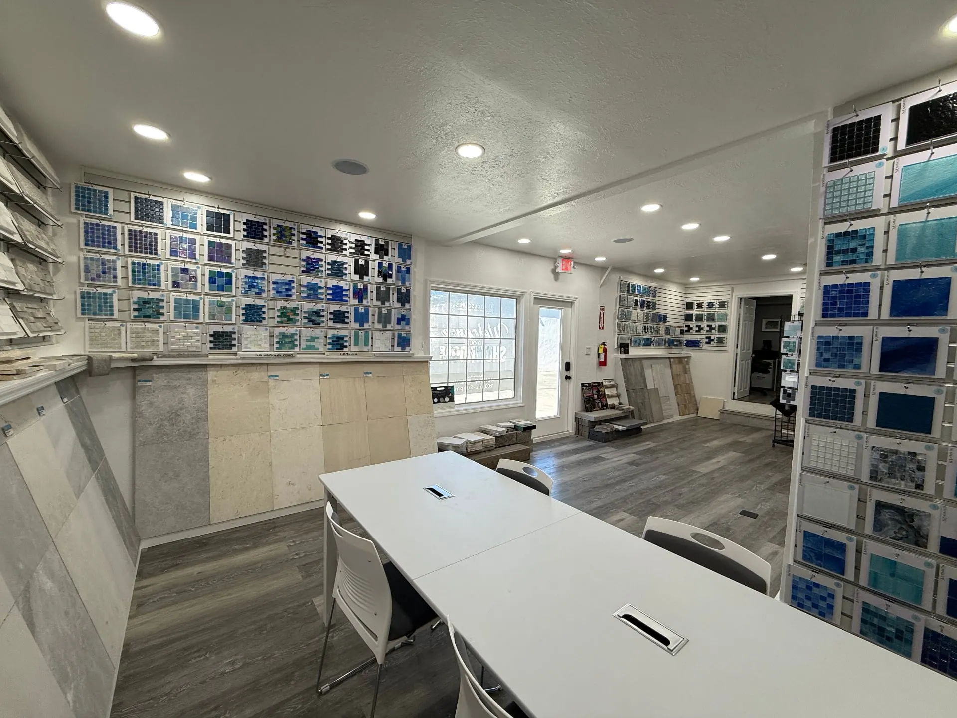 Pool tile display wall with natural light