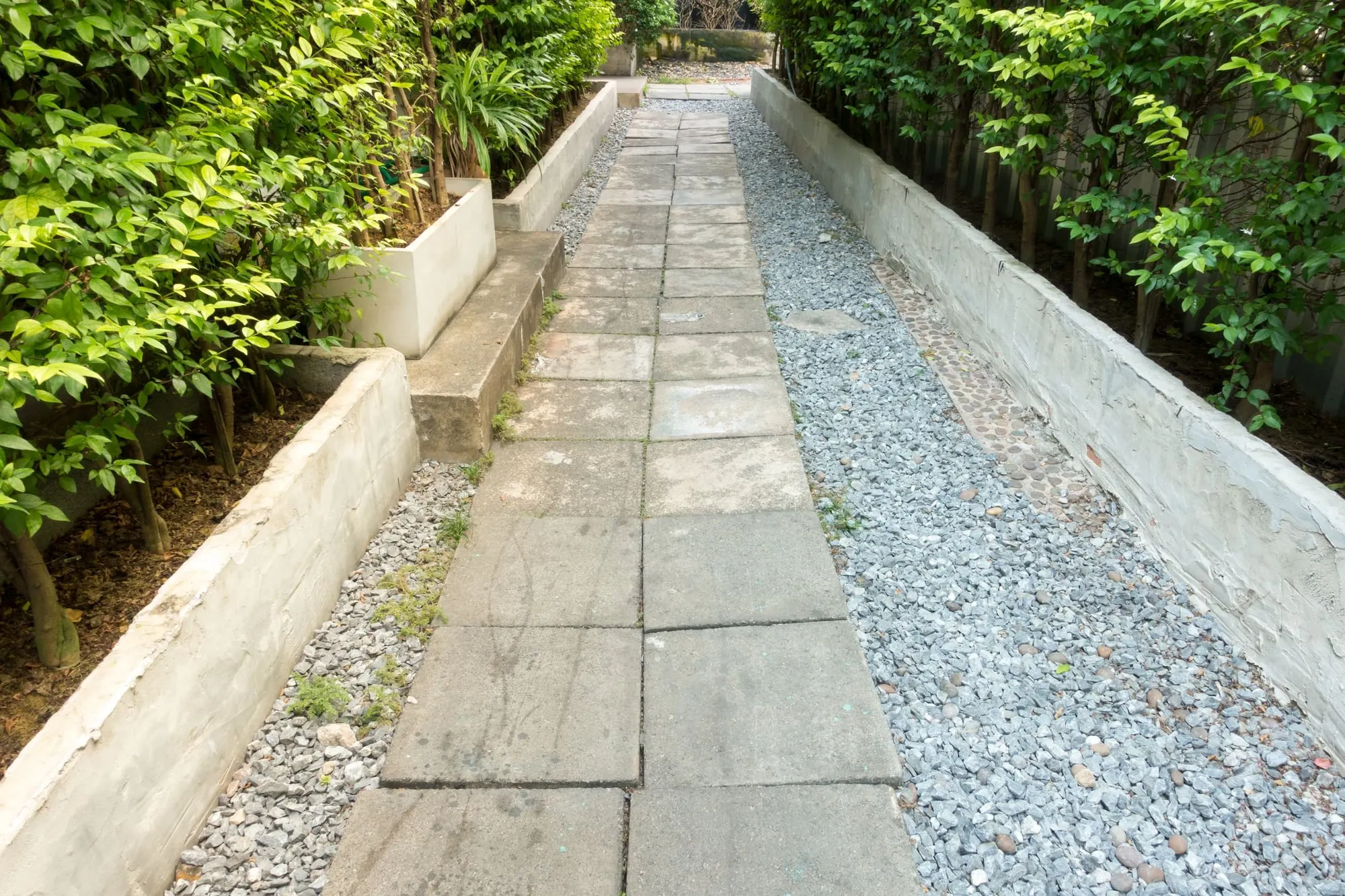 Slab walkway with gravel borders